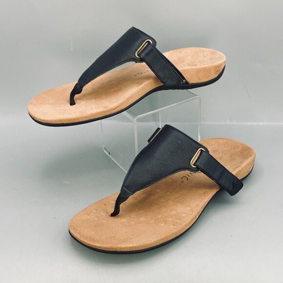 Vionic Wanda Flip Flop Sandals Womens Size US 10 Black Leather T Strap TVW5658 - Picture 2 of 10
